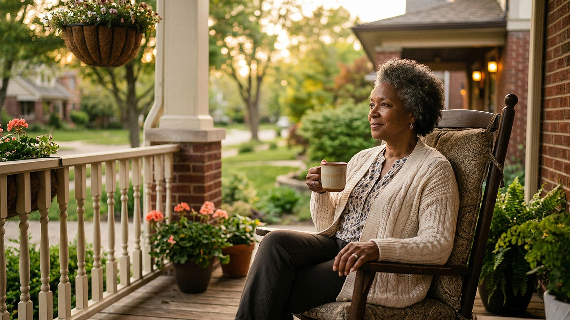 Grandmother sitting on her porch